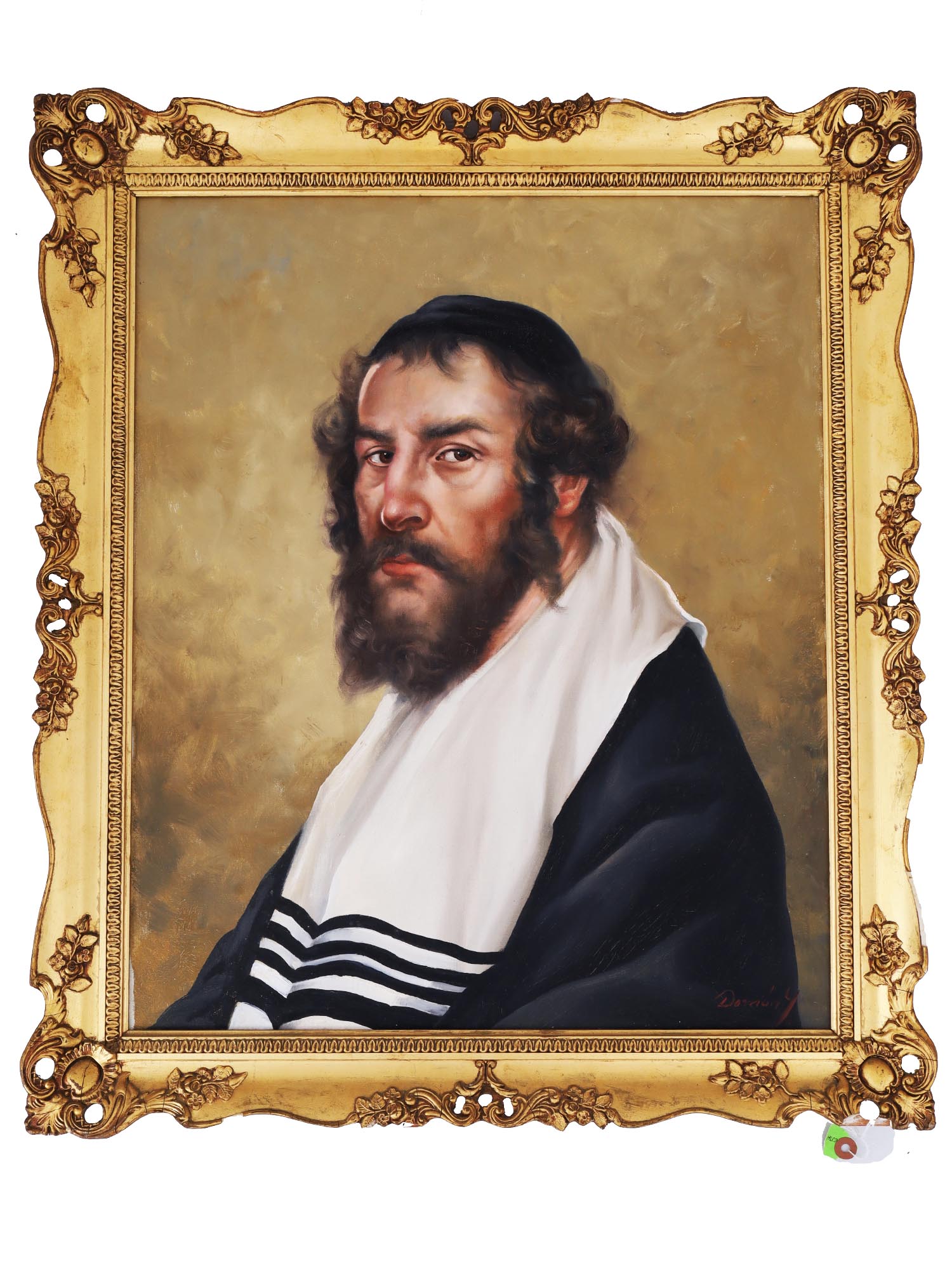FRAMED OIL PAINTING PORTRAIT OF RABBI BY DOMAN F